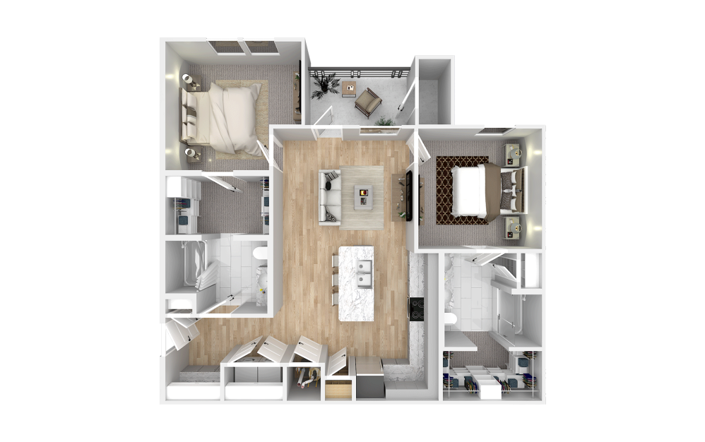 Plata - 2 bedroom floorplan layout with 2 bathrooms and 1119 square feet