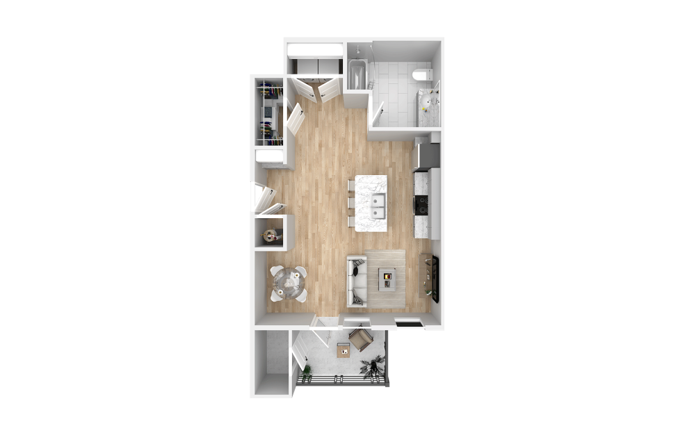 Rojo - Studio floorplan layout with 1 bathroom and 648 square feet