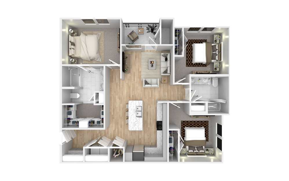 Dorado - 3 bedroom floorplan layout with 2 bathrooms and 1327 square feet